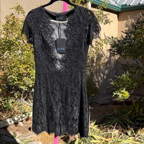 NWT Storia Black Lace Illusion-Detail Mini Dress – Size M (Fits Like S) - Picture 3 of 9